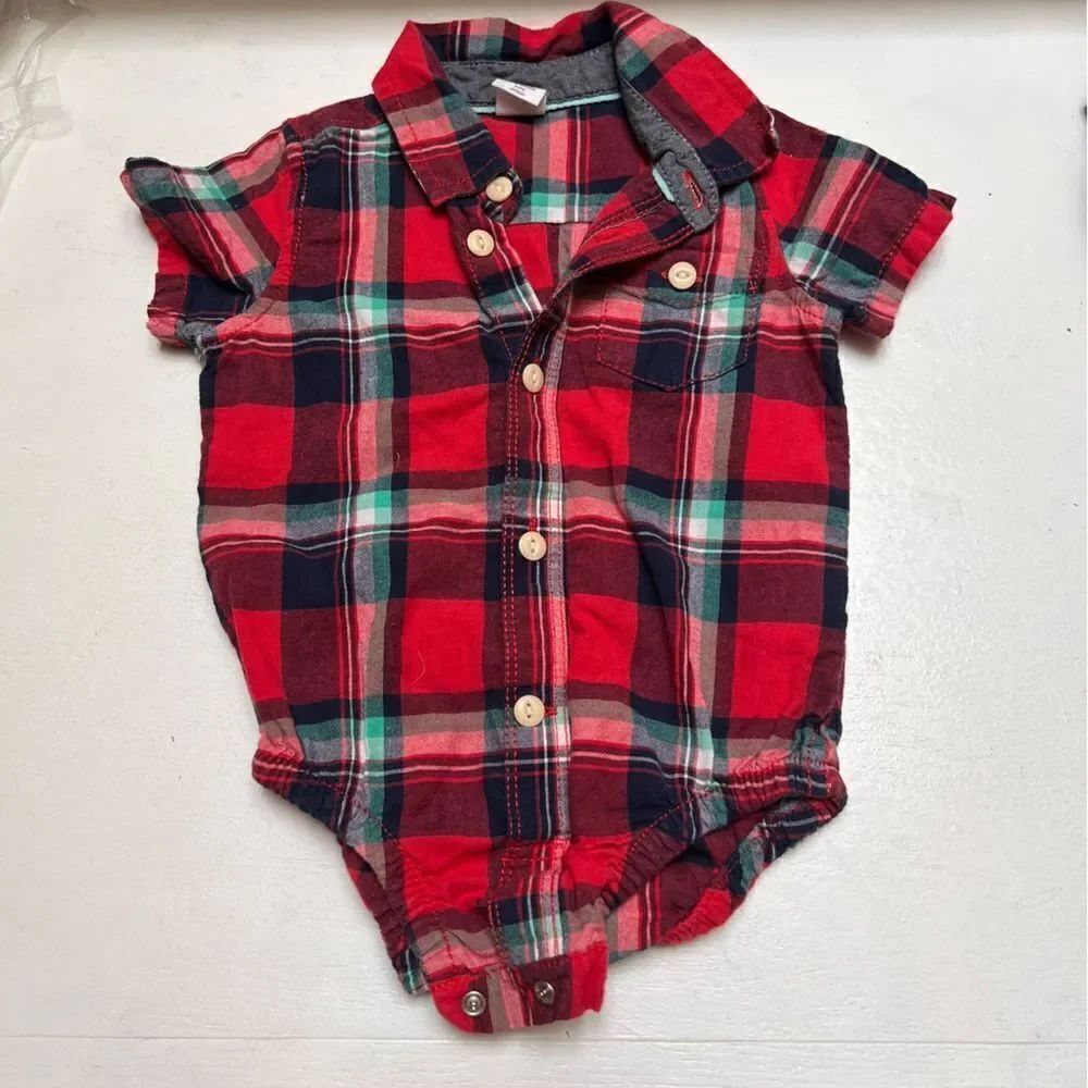 Gap Cotton Plaid Short Sleeve Shirt for Baby Boy 6-12 Months Old EUC